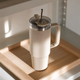 AYA&IDA Thermoflasche mit Strohhalm Thermo Cup 885 ml Cream Beige